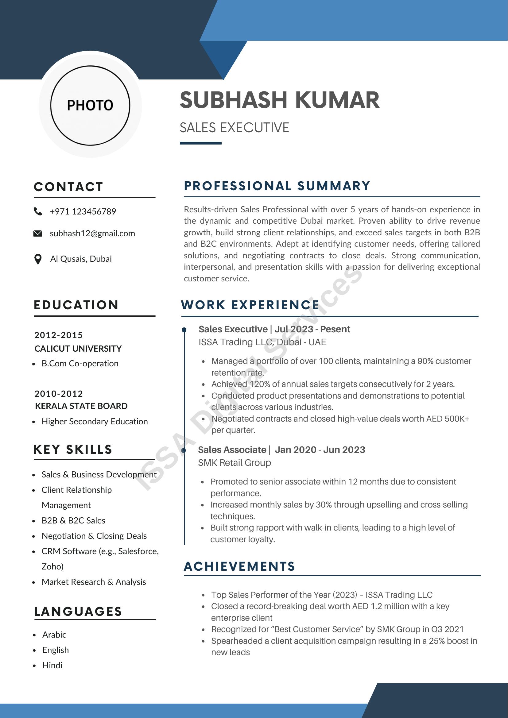 Professional CV Sample Design